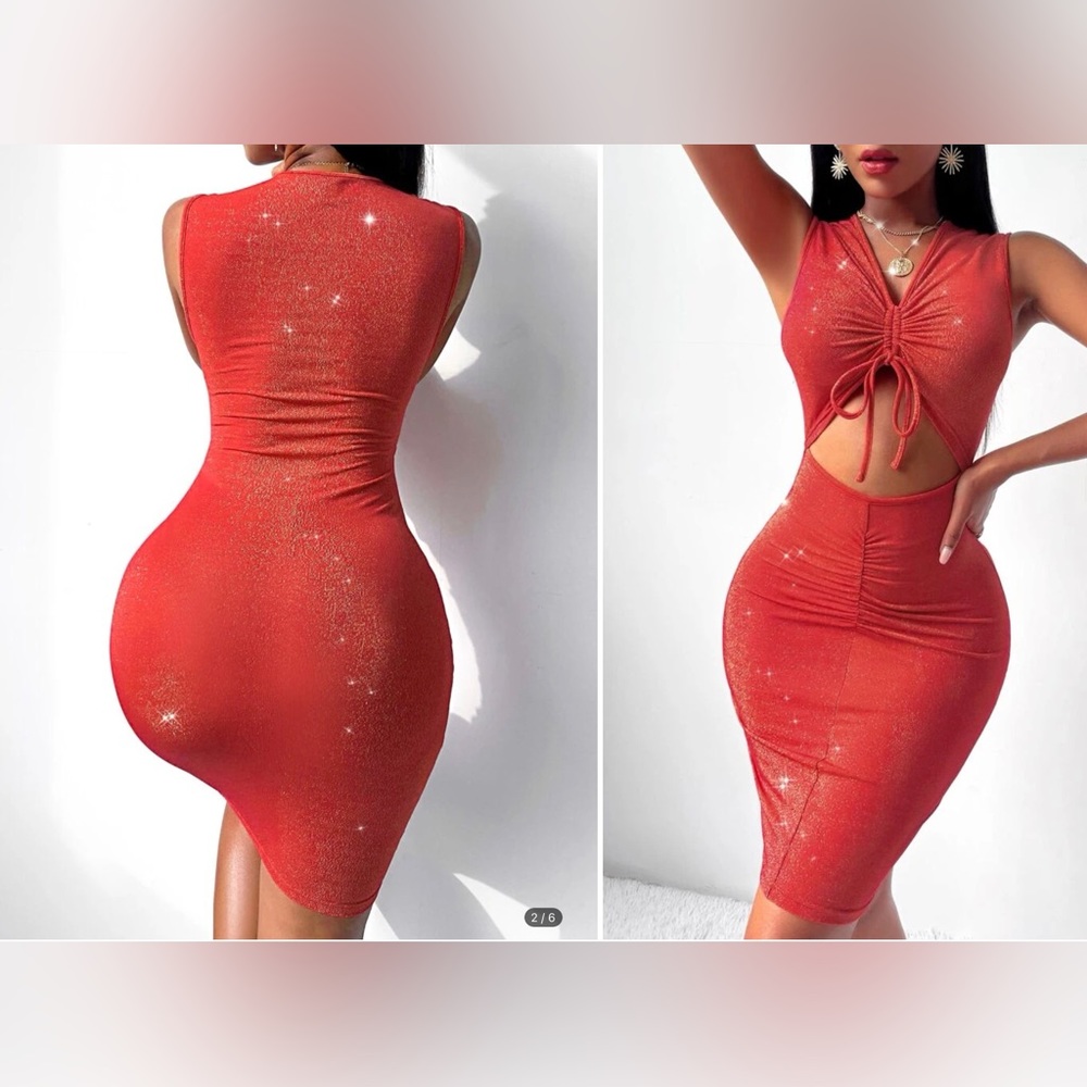 Drawstring Ruched Cut Out Bodycon Dress - Picture 2 of 2